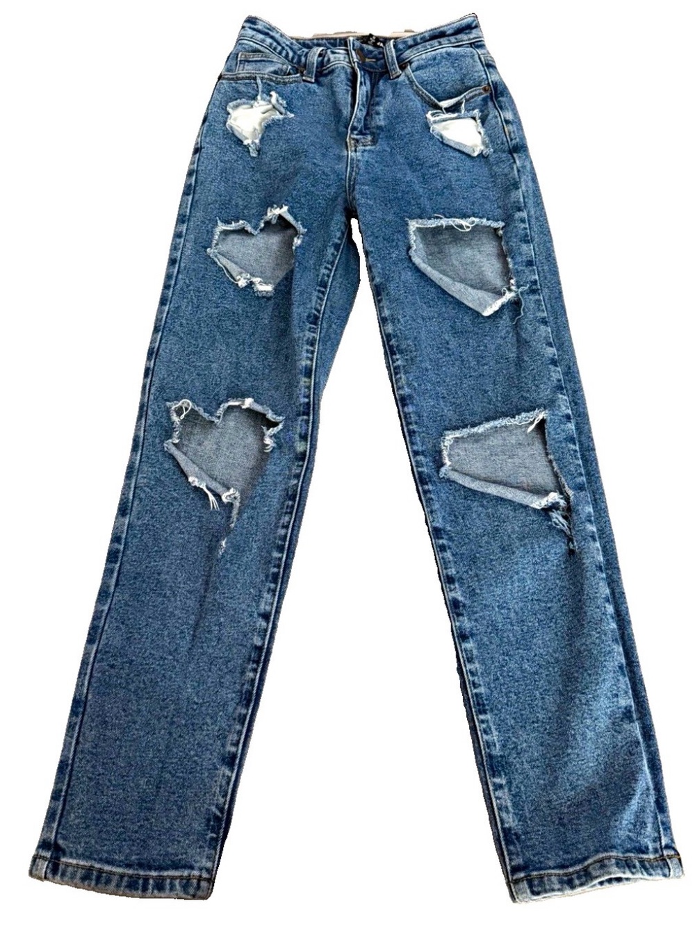 Fashion Nova Blue Distressed Straight Leg Denim Jeans Women’s Size 0  26x26